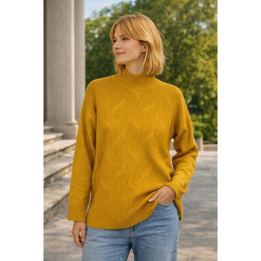 Isaac Mizrahi Isaac Women 100% Cashmere Sweater Mustard Yellow Long Sleeve Tunic
